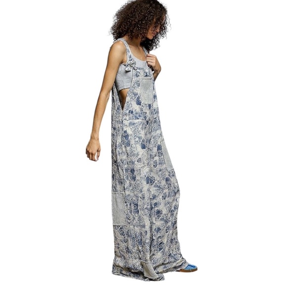 🌺 NEW POL Embroidered BOHO Patchwork Overalls Jumpsuit Women's Size S M L Gypsy